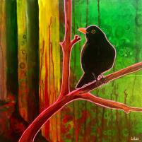 Acrylic 50x50cm blackbird pinkoutline