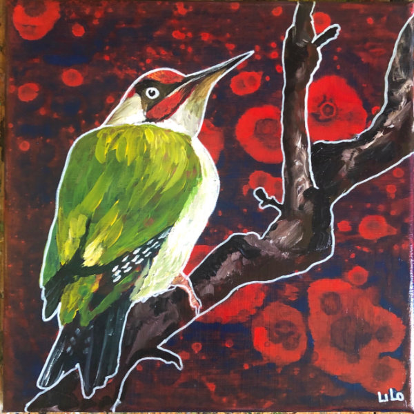 Acrylic 30x30cm green woodpecker
